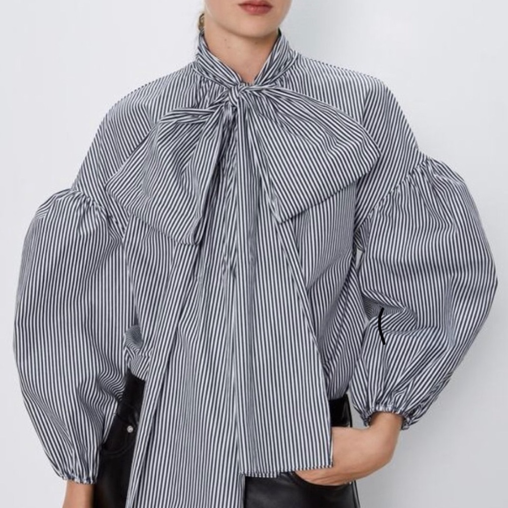 Zara Oversized Striped Blouse with bow